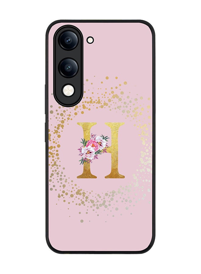For vivo Y04 / Y29t 5G Case,Slim fit Camera Protection, Shockproof Thin Phone cover  - Custom Monogram Floral - H  (Pink )
